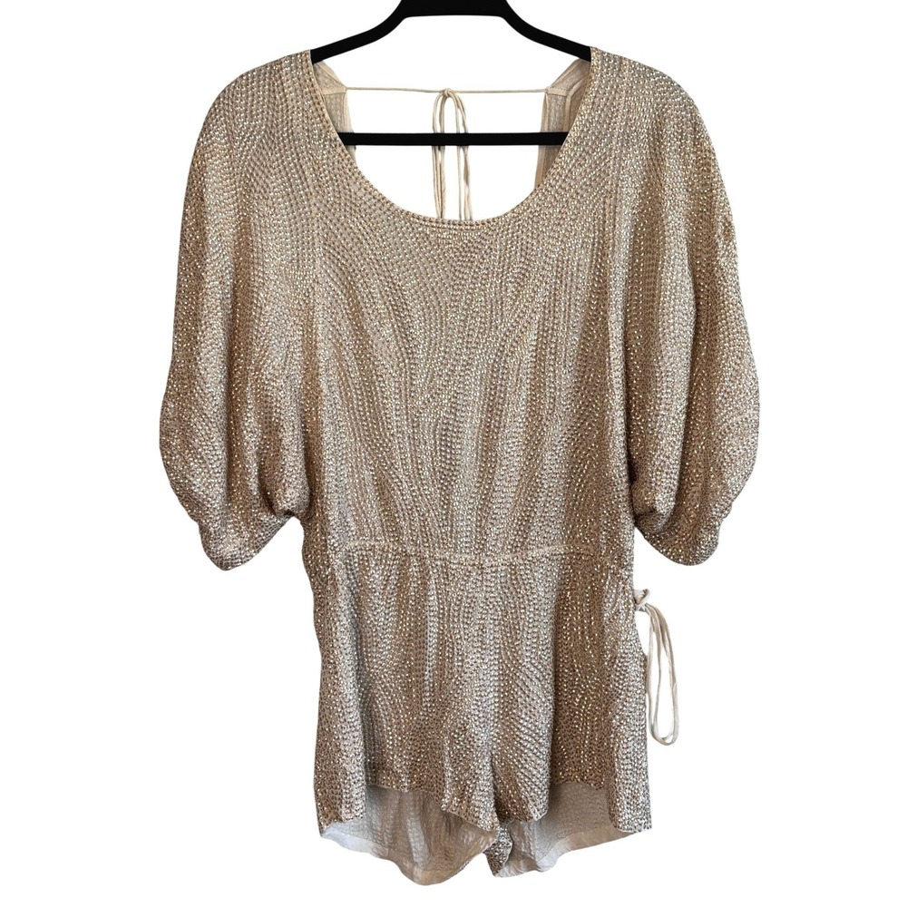 Cleobella XS Champagne Sequin Romper Open Back Beaded Party‎ Playsuit